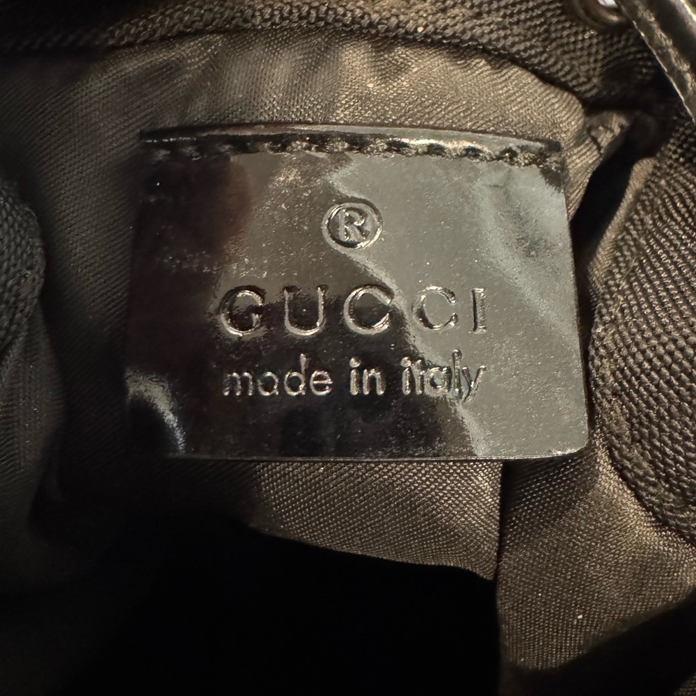 Gucci Authentic Black Nylon Drawstring Pouch w/Leather Handle & Silver Hardware - Picture 5 of 11